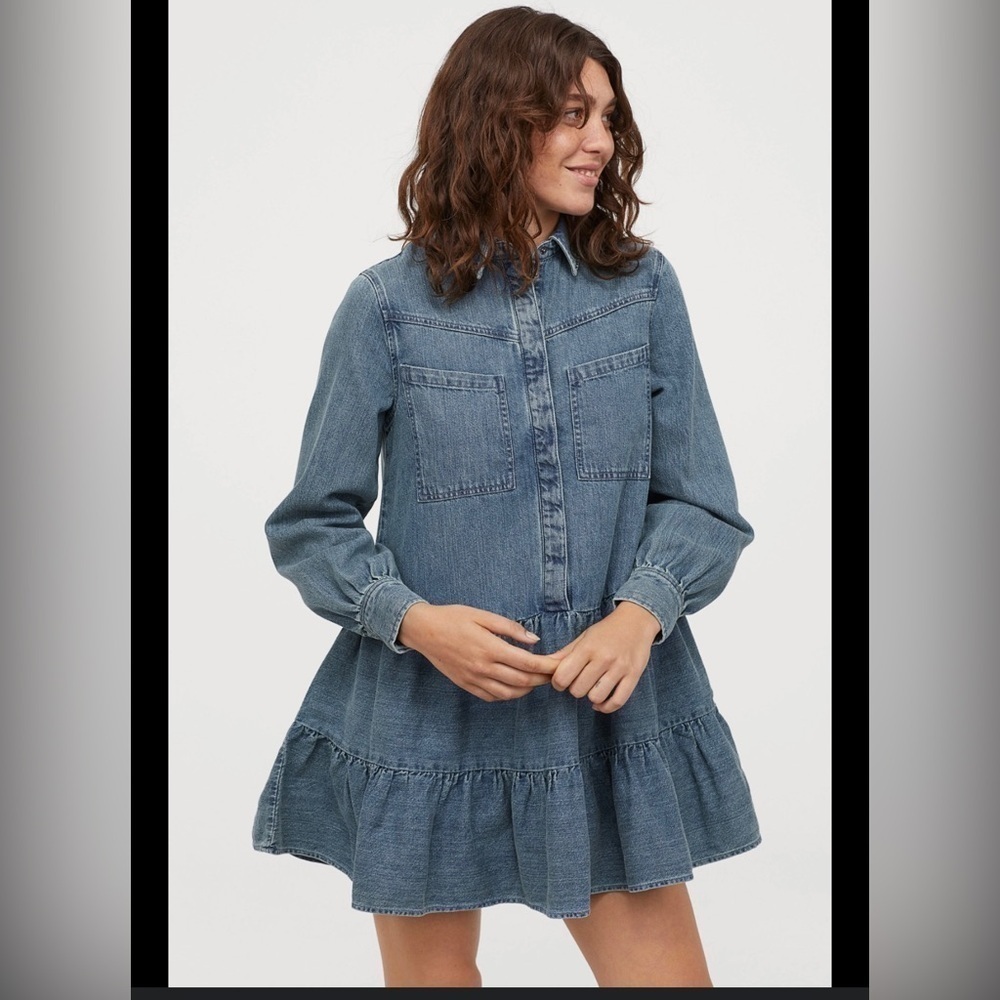 H&M Ruffled cottage core Denim Tunic Flounced denim tunic XSTP